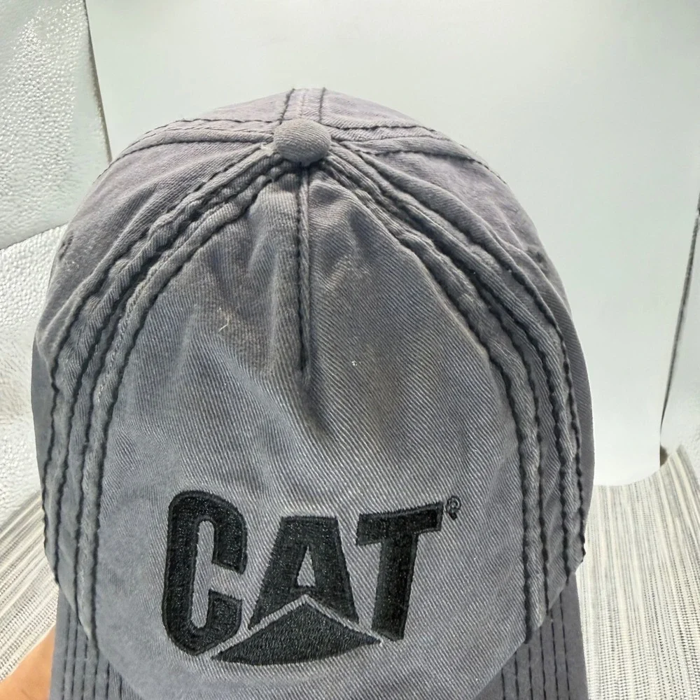 Caterpillar CAT Hat Mens Gray Distressed Cotton Adjustable Baseball Cap Logo